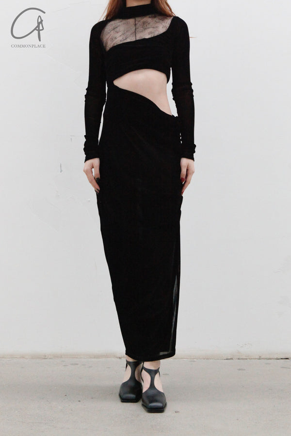 Un morceau velvet lace stitching waist details dress um231ls07 black PUM35